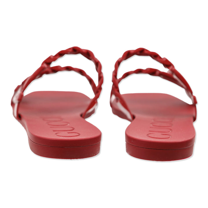 Gucci Hibiscus Red Rubber Chain Slide Sandals