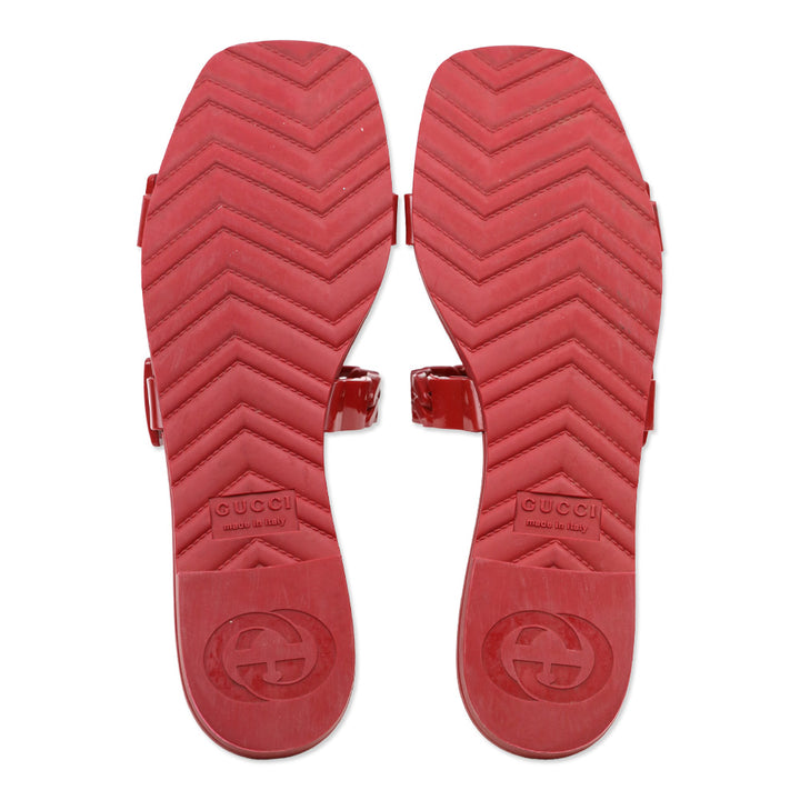 Gucci Hibiscus Red Rubber Chain Slide Sandals