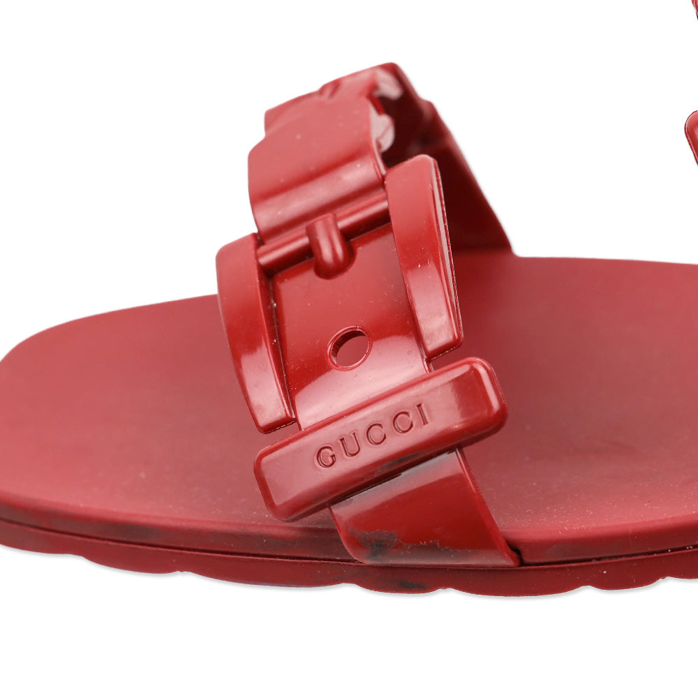 Gucci Hibiscus Red Rubber Chain Slide Sandals