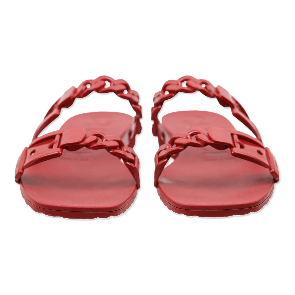 Gucci Hibiscus Red Rubber Chain Slide Sandals