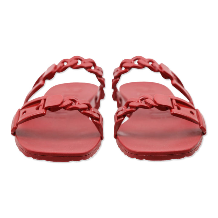 Gucci Hibiscus Red Rubber Chain Slide Sandals