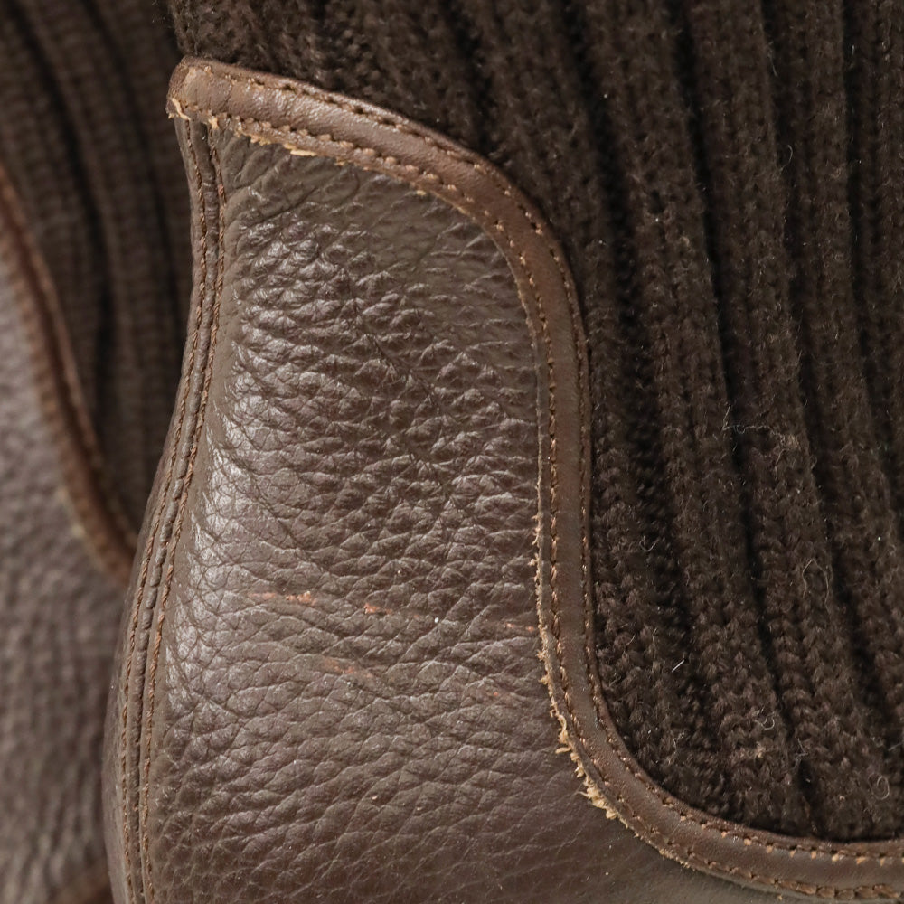 Gucci Hysteria Brown Ribbed Knit Sock Leather GG Logo Wedge Boots