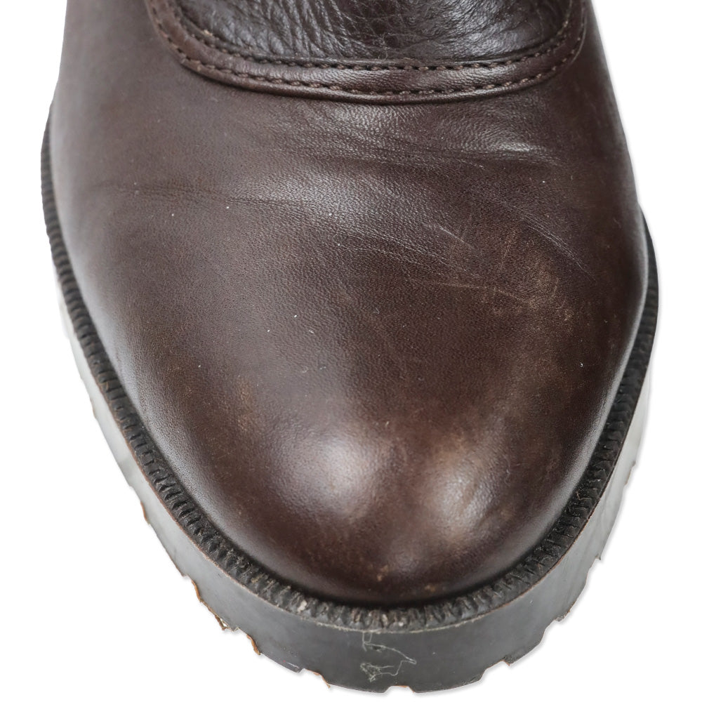 Gucci Hysteria Brown Ribbed Knit Sock Leather GG Logo Wedge Boots