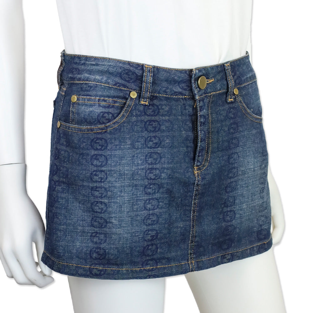 Gucci Interlocking GG Monogram Denim Mini Skirt