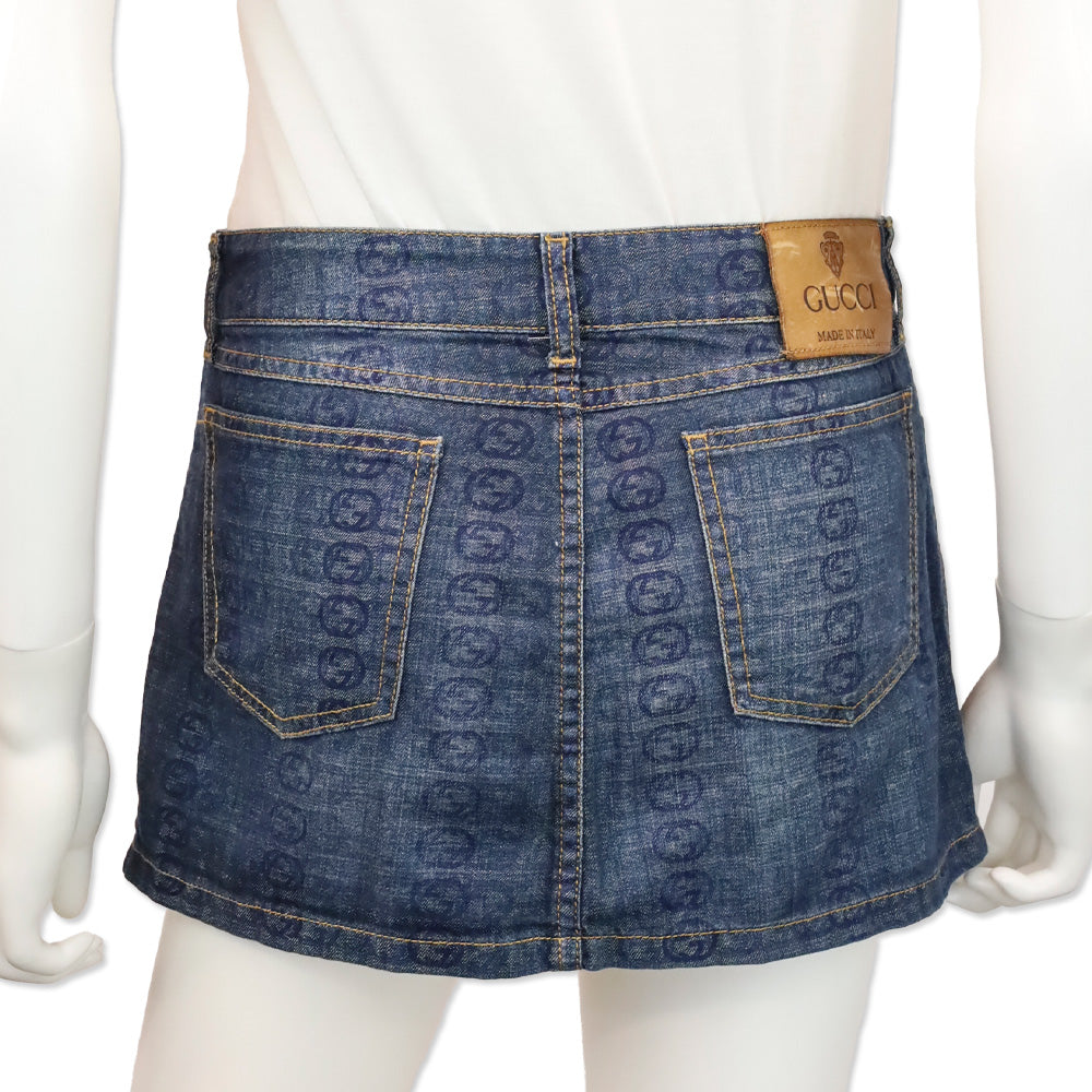 Gucci Interlocking GG Monogram Denim Mini Skirt