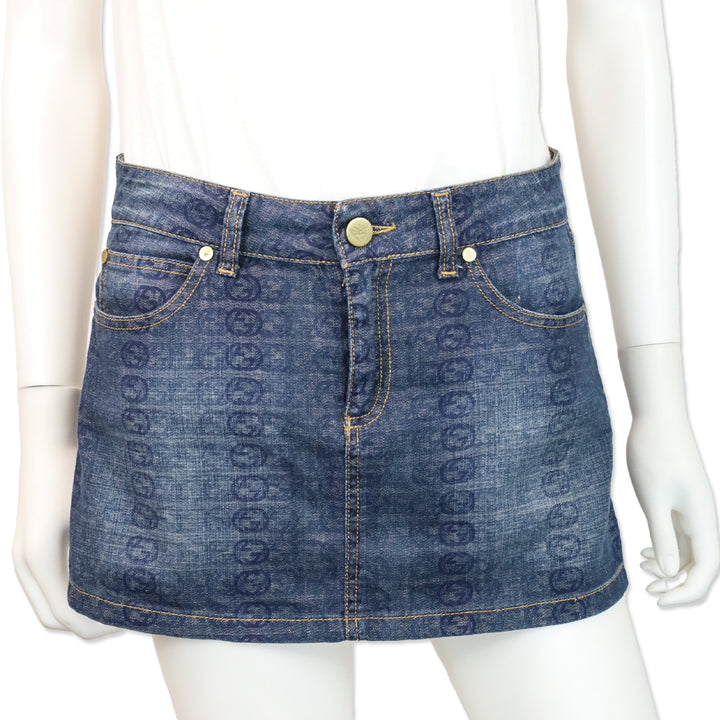 Gucci Interlocking GG Monogram Denim Mini Skirt