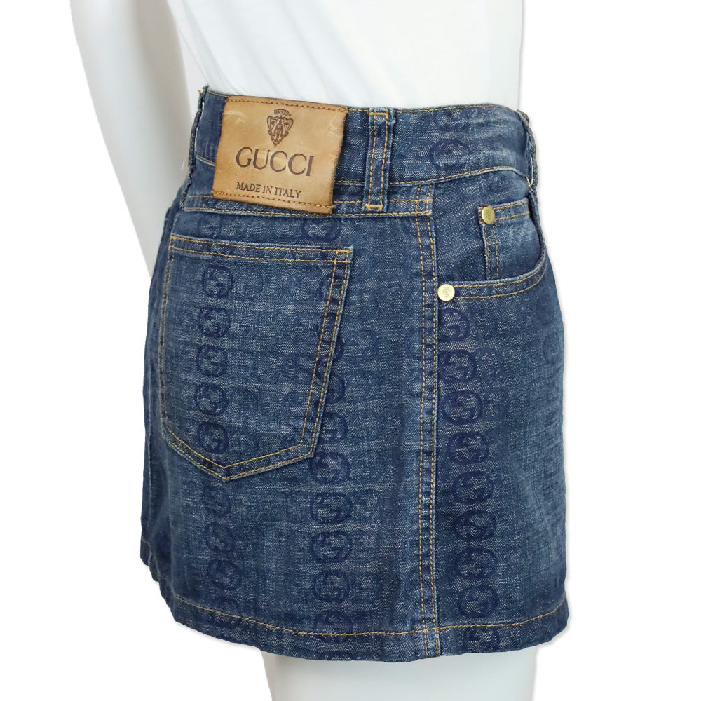 Gucci Interlocking GG Monogram Denim Mini Skirt