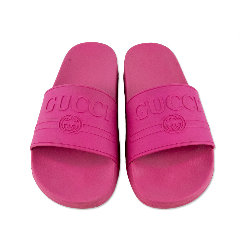 Gucci Interlocking G Logo Pink Rubber Slides