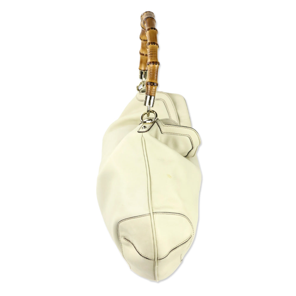 Gucci Ivory Calfskin Leather Peggy Bamboo Handle Hobo Shoulder Bag