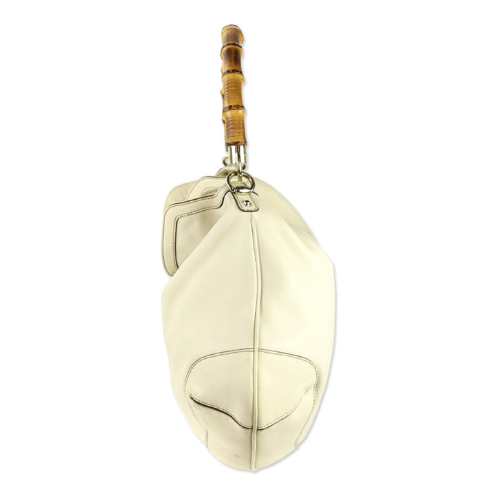 Gucci Ivory Calfskin Leather Peggy Bamboo Handle Hobo Shoulder Bag