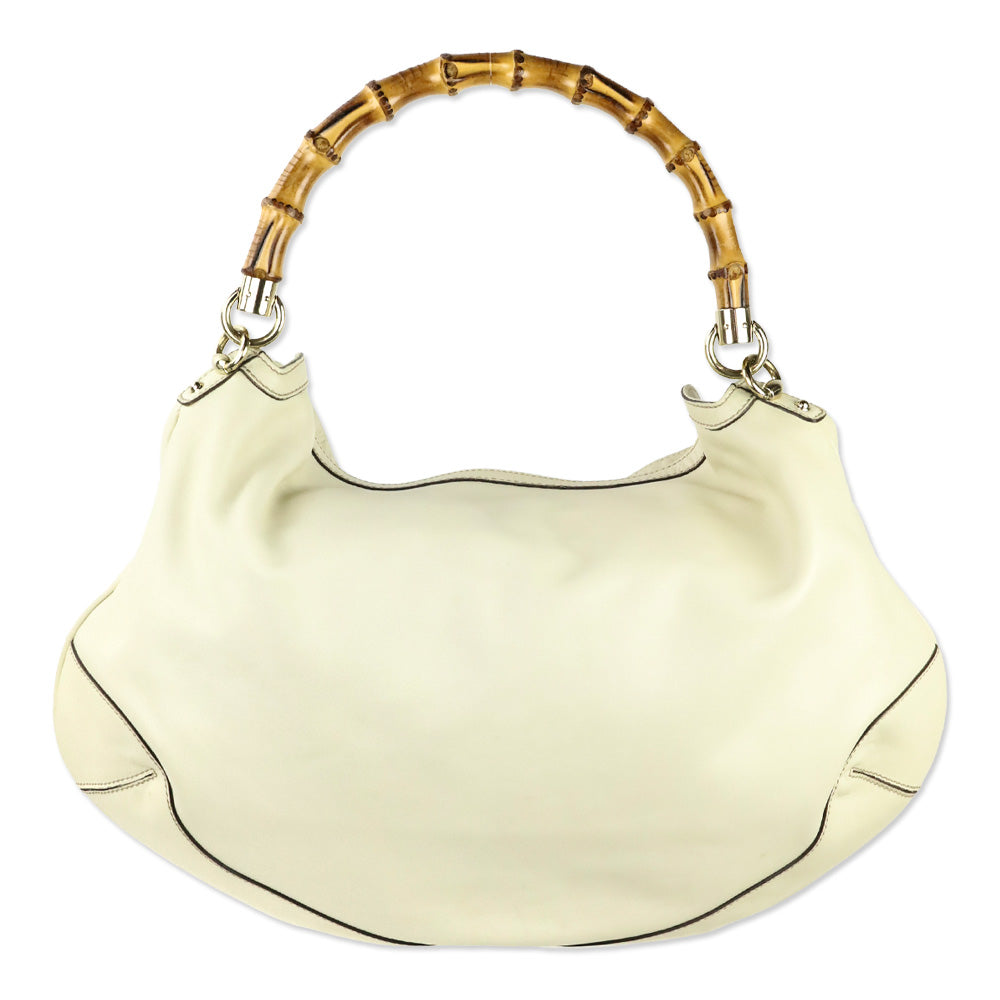 Gucci Ivory Calfskin Leather Peggy Bamboo Handle Hobo Shoulder Bag