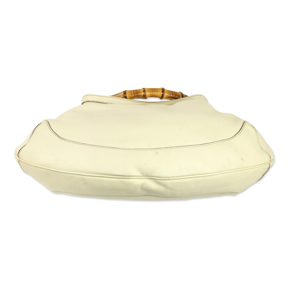 Gucci Ivory Calfskin Leather Peggy Bamboo Handle Hobo Shoulder Bag