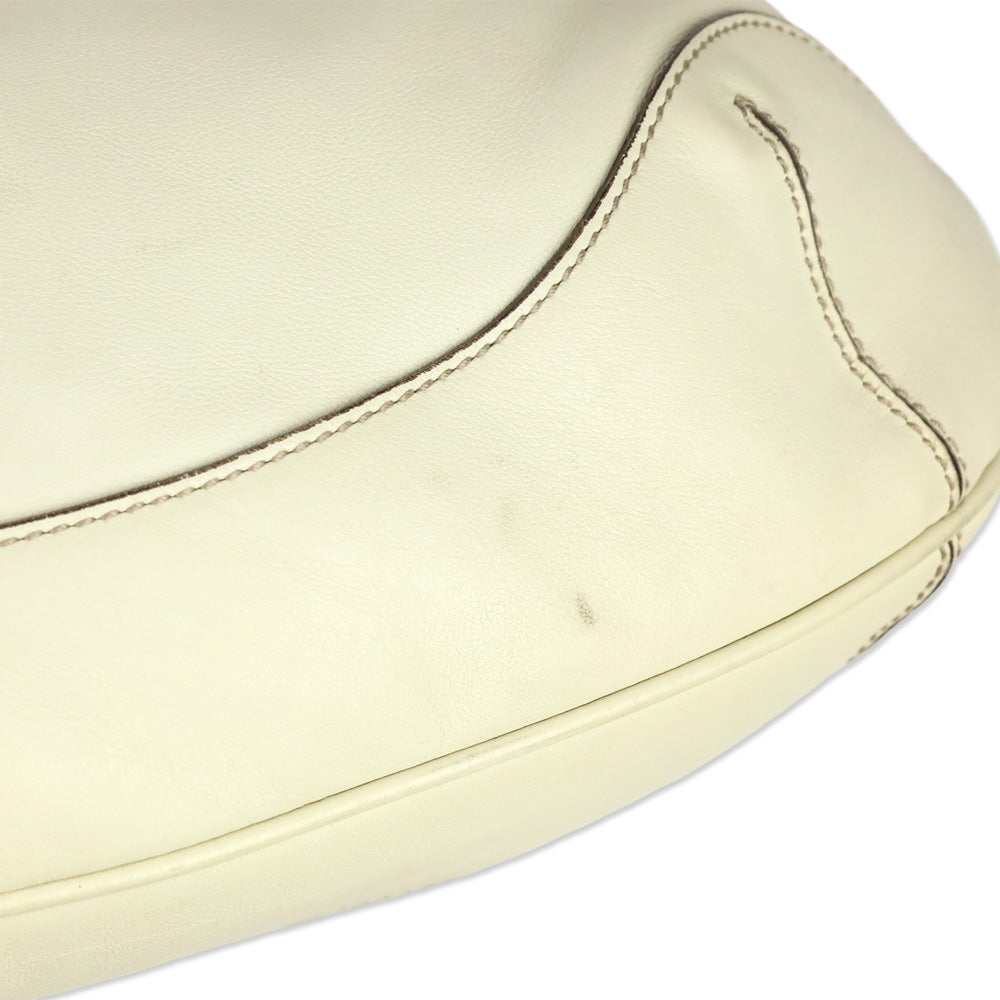 Gucci Ivory Calfskin Leather Peggy Bamboo Handle Hobo Shoulder Bag