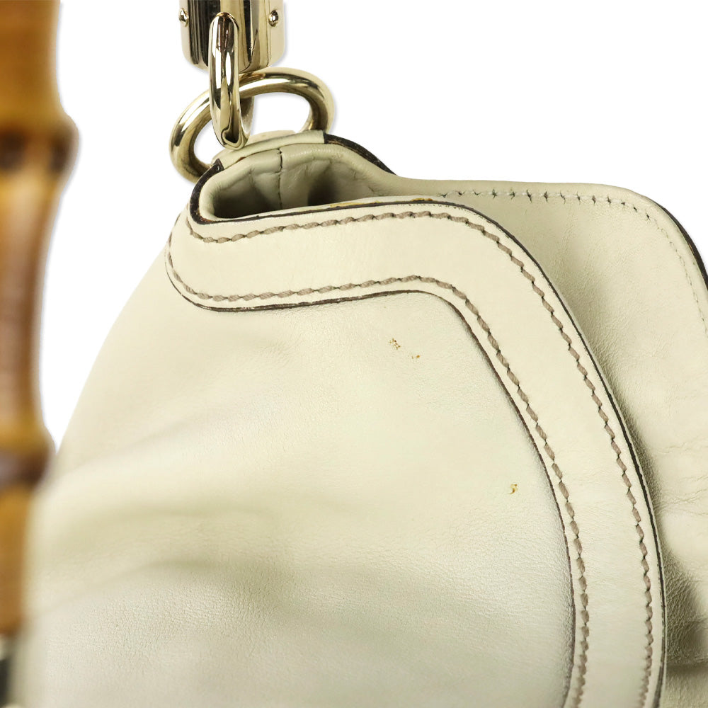 Gucci Ivory Calfskin Leather Peggy Bamboo Handle Hobo Shoulder Bag