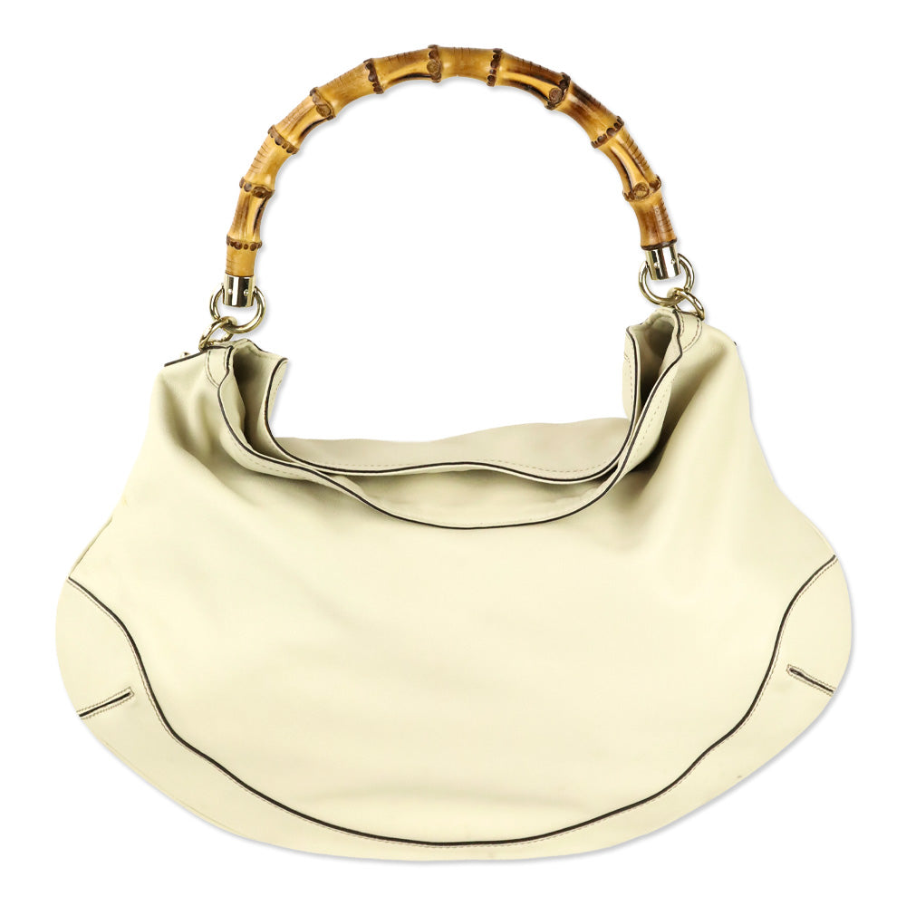 Gucci Ivory Calfskin Leather Peggy Bamboo Handle Hobo Shoulder Bag