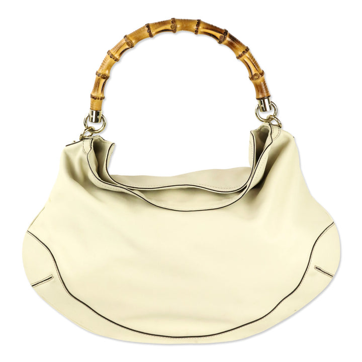 Gucci Ivory Calfskin Leather Peggy Bamboo Handle Hobo Shoulder Bag