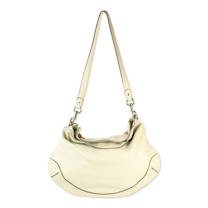 Gucci Ivory Calfskin Leather Peggy Bamboo Handle Hobo Shoulder Bag