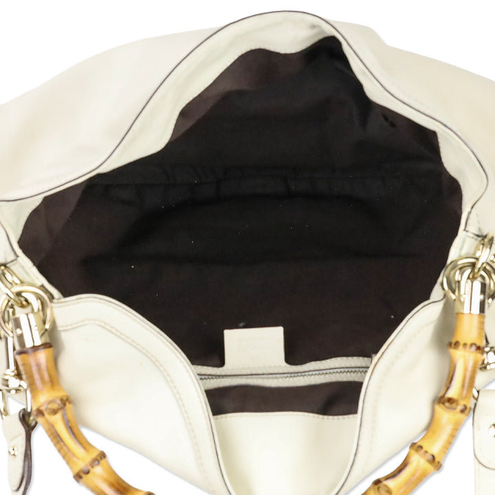 Gucci Ivory Calfskin Leather Peggy Bamboo Handle Hobo Shoulder Bag