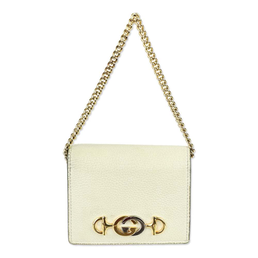 Gucci Ivory Pebble Leather Zumi Wallet on Chain