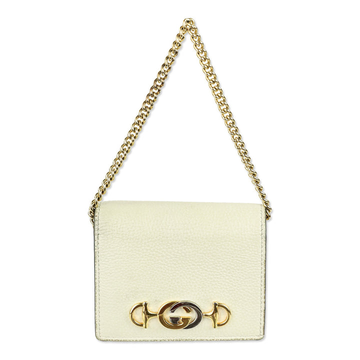 Gucci Ivory Pebble Leather Zumi Wallet on Chain