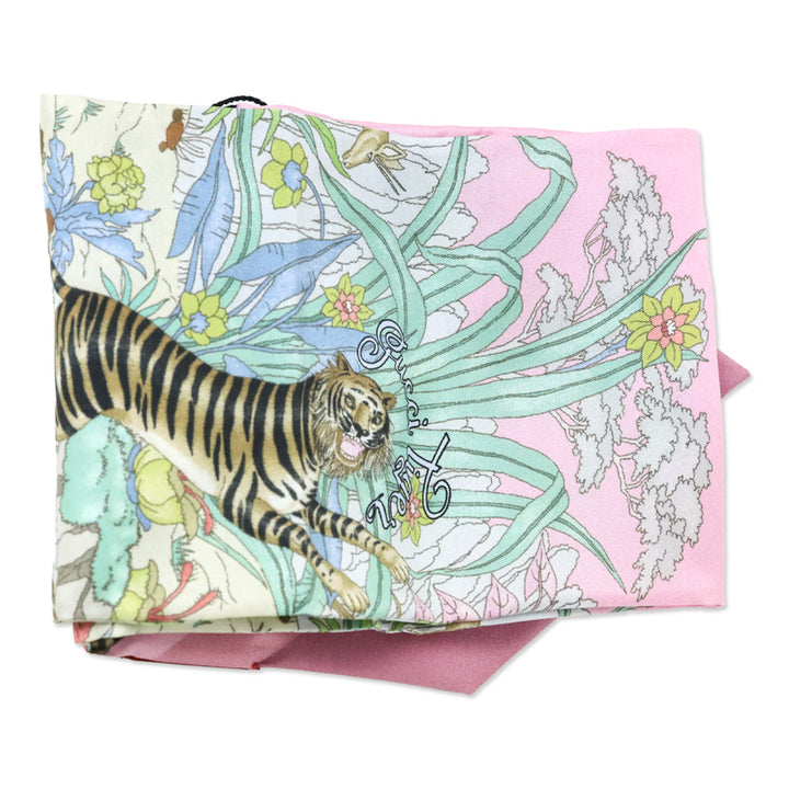 Gucci Ivory/Pink Tiger Silk Twill Savanny Neck Bow Scarf