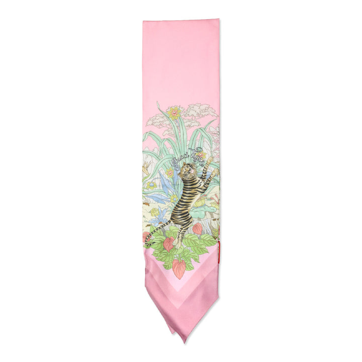 Gucci Ivory/Pink Tiger Silk Twill Savanny Neck Bow Scarf