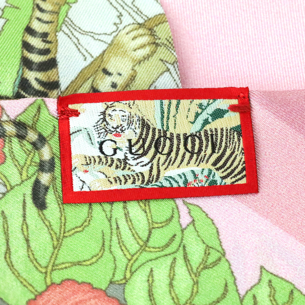 Gucci Ivory/Pink Tiger Silk Twill Savanny Neck Bow Scarf