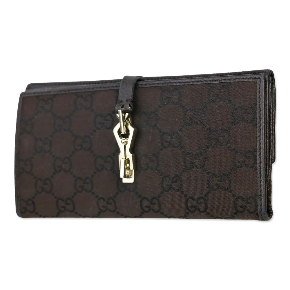 Gucci Jackie Black/Brown GG Webbed Long BiFold Wallet
