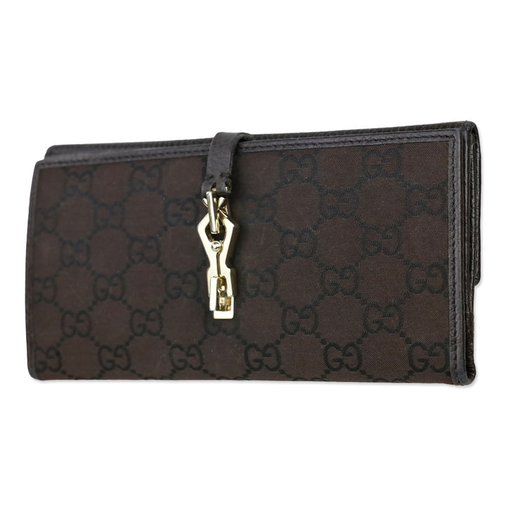 Gucci Jackie Black/Brown GG Webbed Long BiFold Wallet