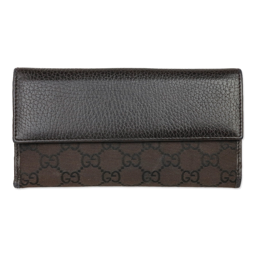 Gucci Jackie Black/Brown GG Webbed Long BiFold Wallet