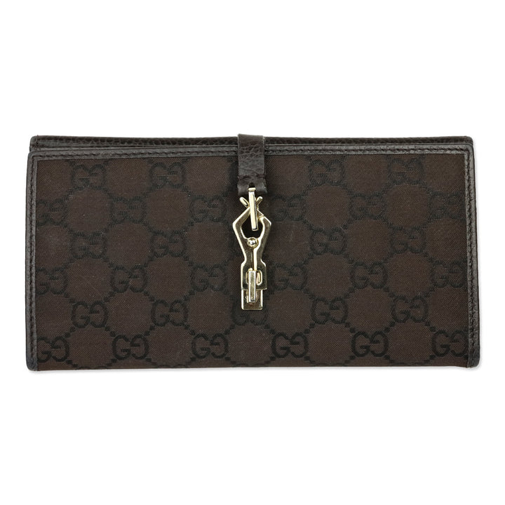 Gucci Jackie Black/Brown GG Webbed Long BiFold Wallet