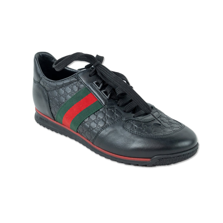 Gucci Black Leather Monogram Low Top Sneaker