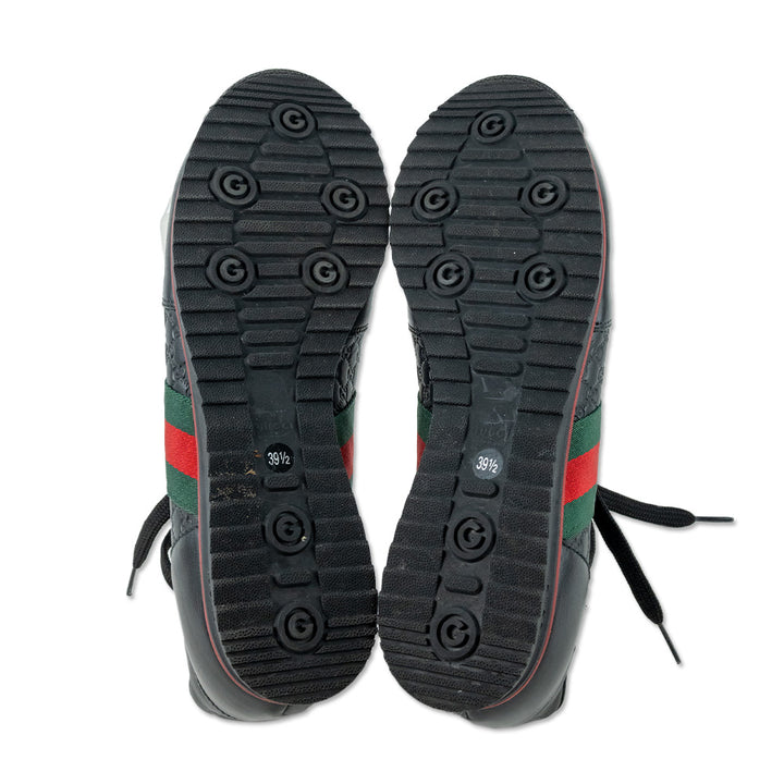 Gucci Black Leather Monogram Low Top Sneaker