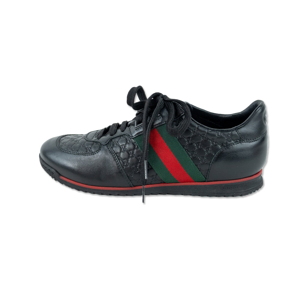 Gucci Black Leather Monogram Low Top Sneaker