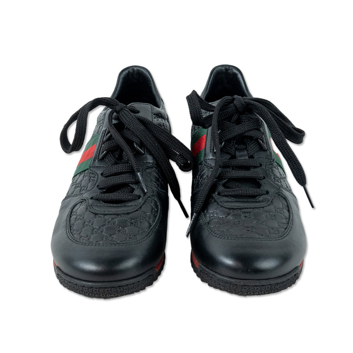 Gucci Black Leather Monogram Low Top Sneaker