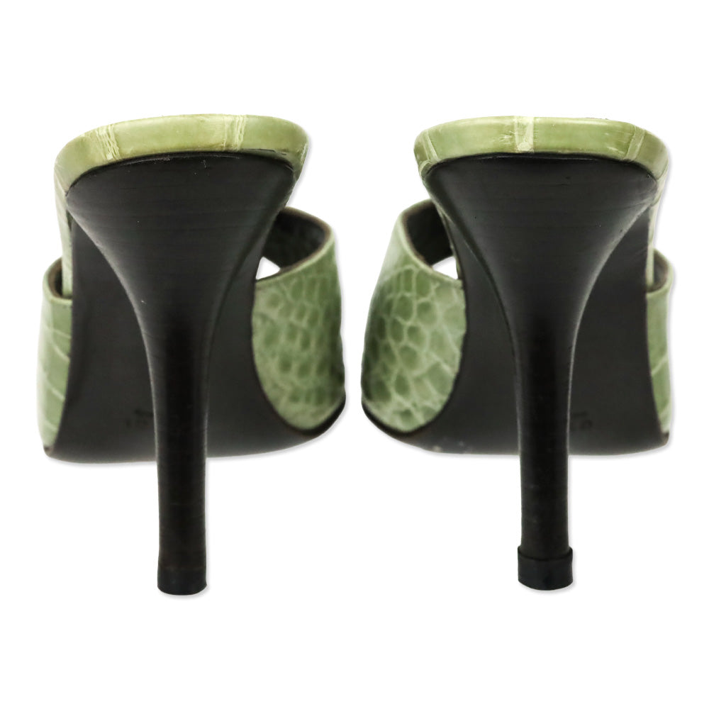 Gucci Light Green Alligator Leather Heels Mules