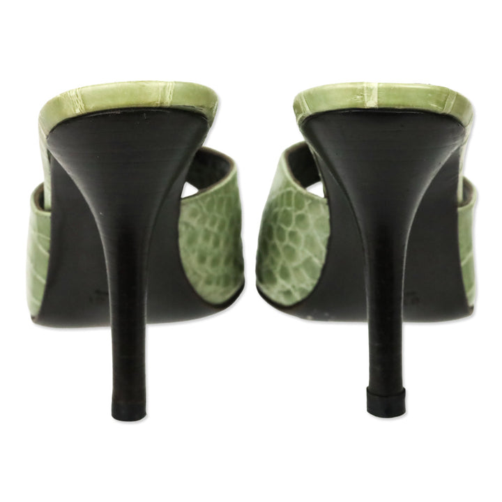 Gucci Light Green Alligator Leather Heels Mules