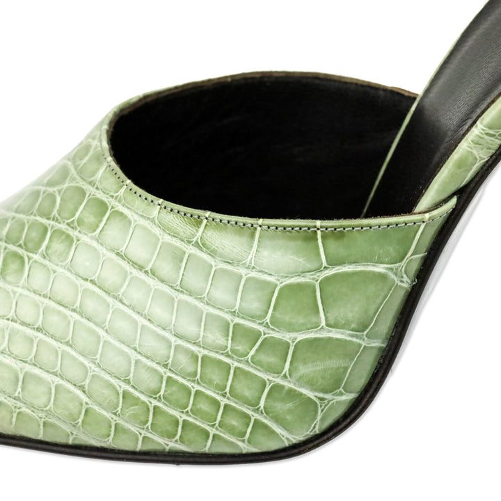 Gucci Light Green Alligator Leather Heels Mules
