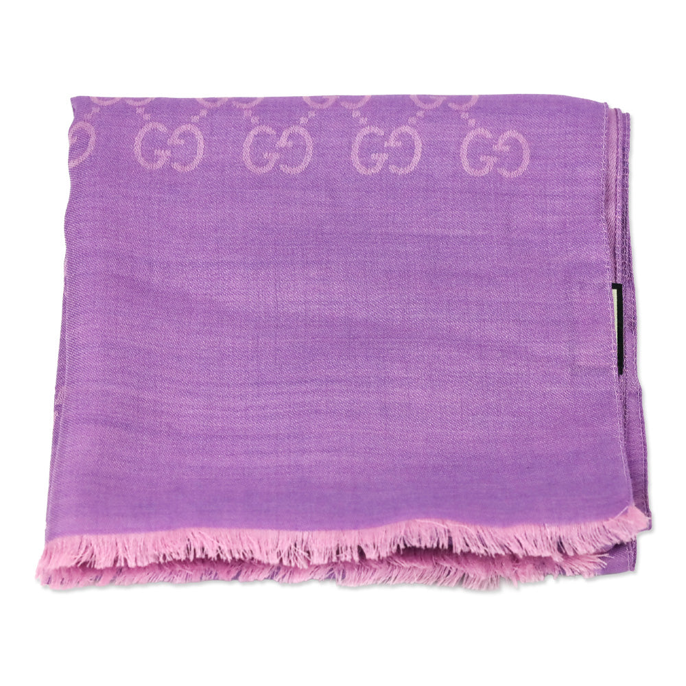 Gucci Lilac Purple GG Wool Silk Jacquard Scarf