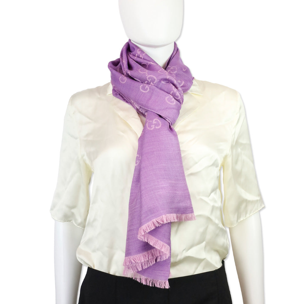 Gucci Lilac Purple GG Wool Silk Jacquard Scarf