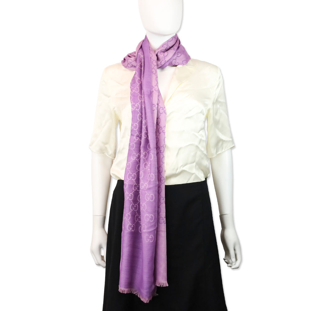 Gucci Lilac Purple GG Wool Silk Jacquard Scarf