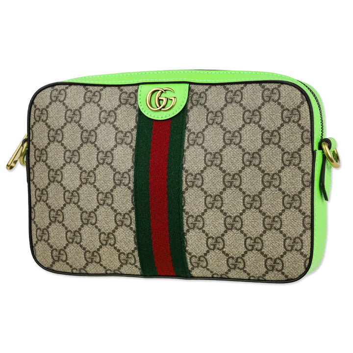 Gucci Lime Green GG Supreme Ophidia Crossbody Wristlet