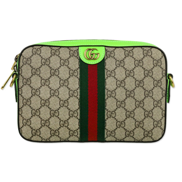 Gucci Lime Green GG Supreme Ophidia Crossbody Wristlet