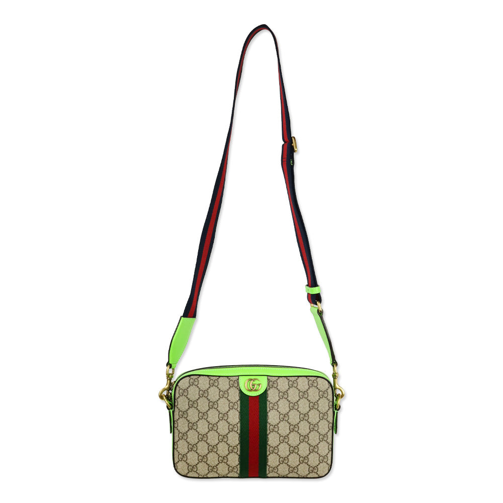 Gucci Lime Green GG Supreme Ophidia Crossbody Wristlet