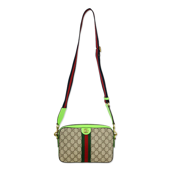 Gucci Lime Green GG Supreme Ophidia Crossbody Wristlet