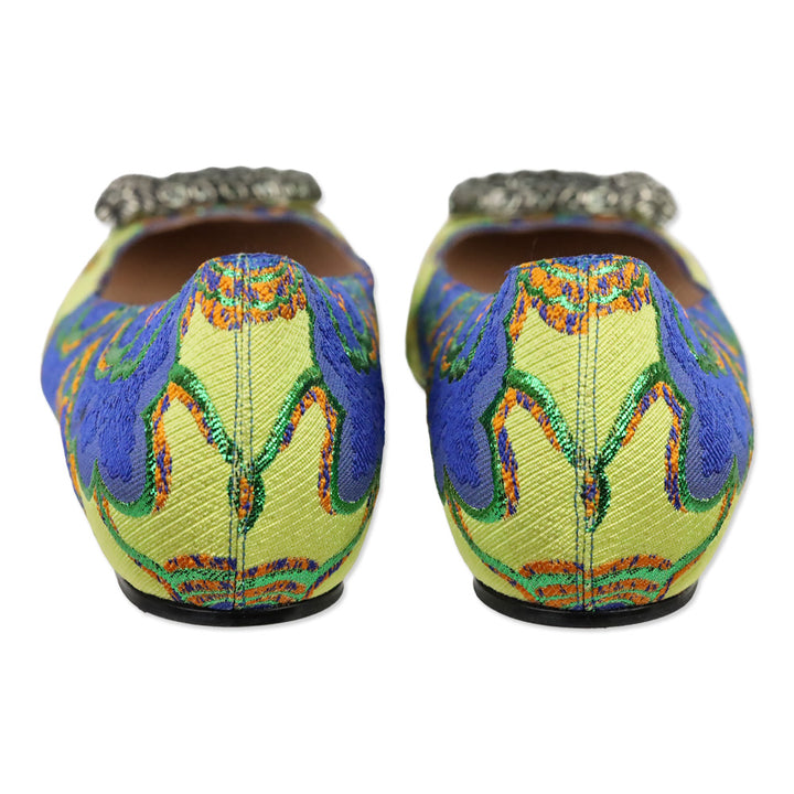Gucci Lime Multicolor Floral Brocade Print Crystal Encrusted Dionysus Flat