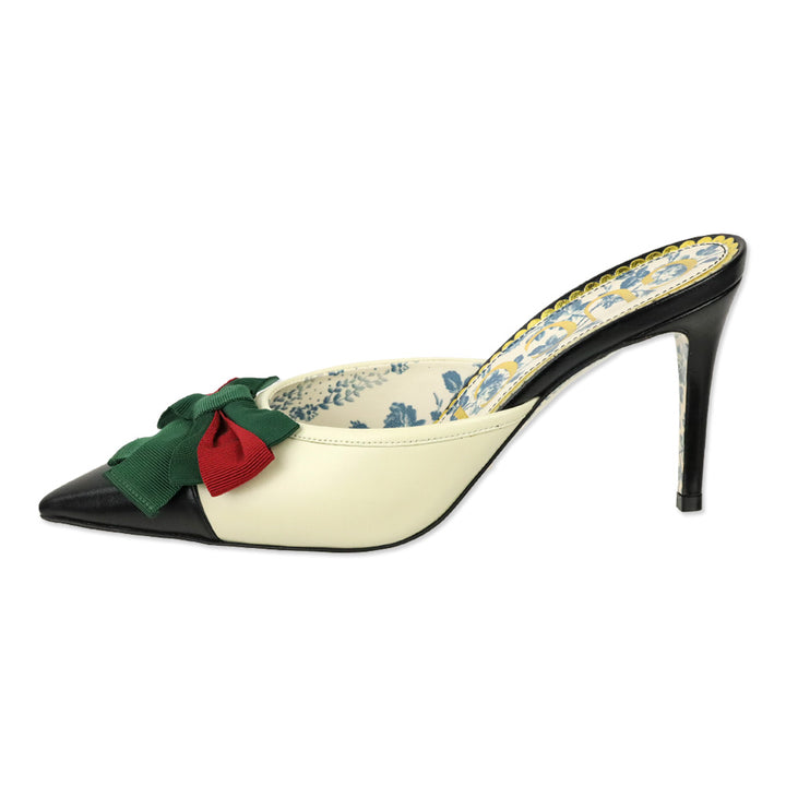 Gucci Malaga Kid Web Bow Mid-Heel Sackville Mules