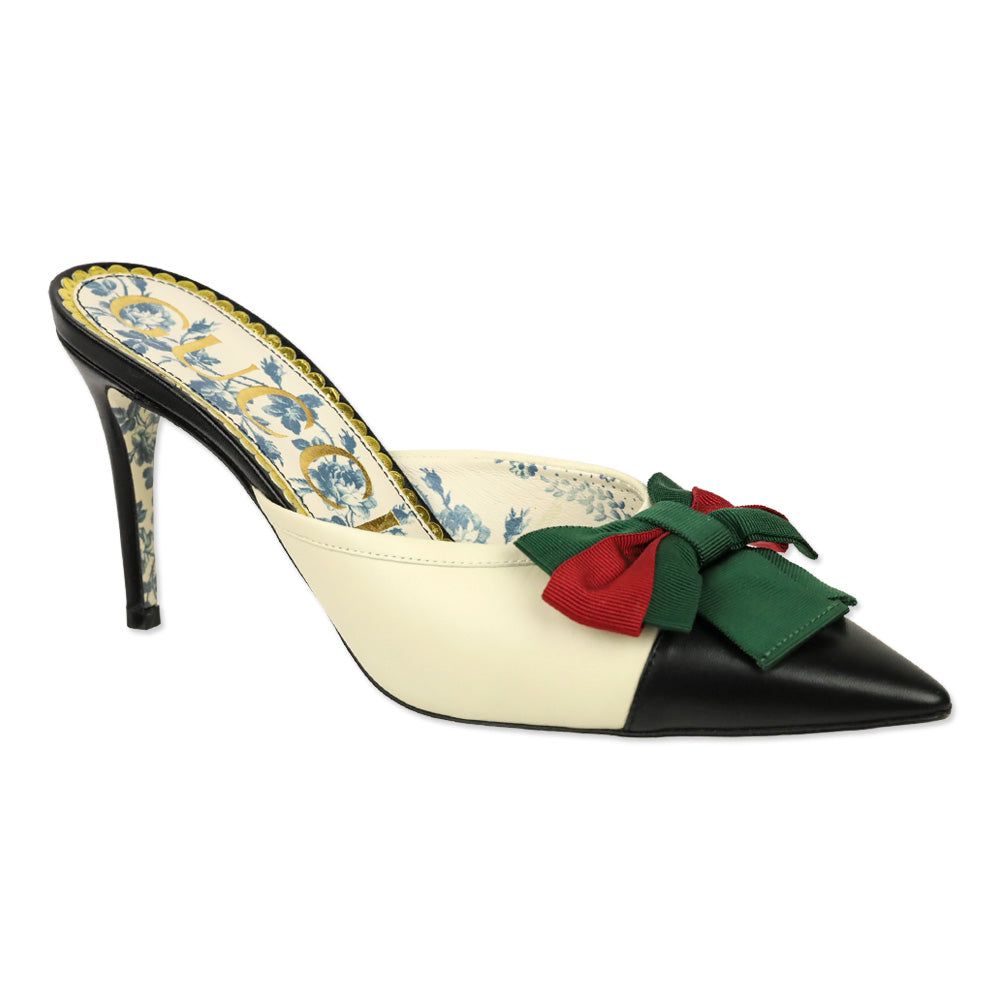 Gucci Malaga Kid Web Bow Mid-Heel Sackville Mules