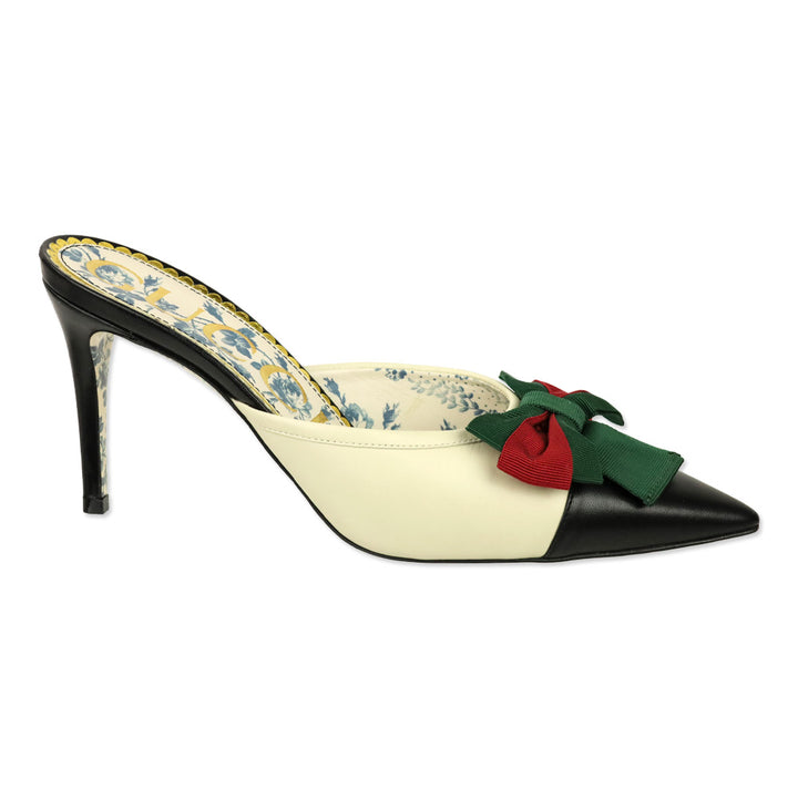 Gucci Malaga Kid Web Bow Mid-Heel Sackville Mules