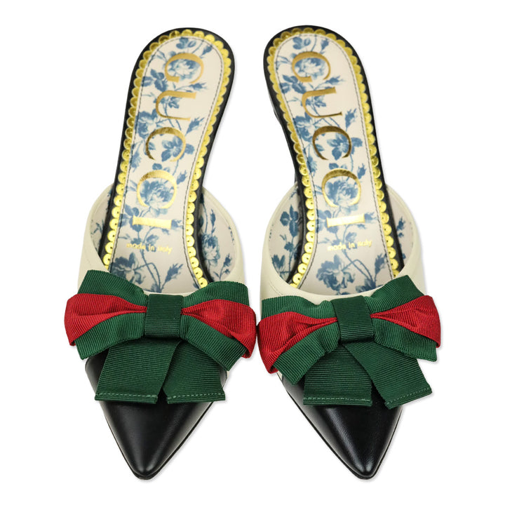 Gucci Malaga Kid Web Bow Mid-Heel Sackville Mules